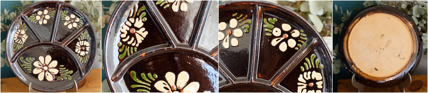 ALSACE SOUFFLENHEIM French Vintage Glazed Ceramic Stoneware Fondue Plate Terra Cotta Sandstone