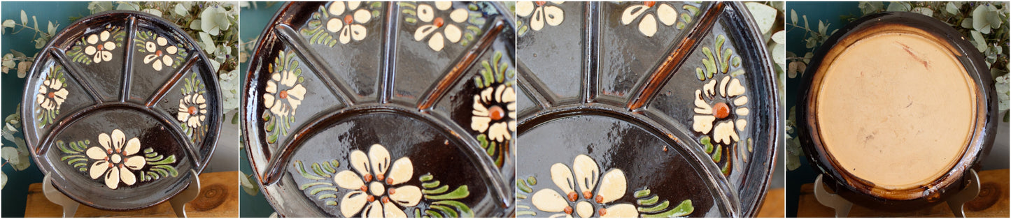 ALSACE SOUFFLENHEIM French Vintage Glazed Ceramic Stoneware Fondue Plate Terra Cotta Sandstone