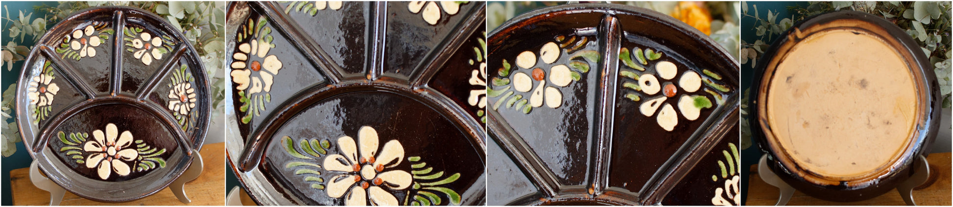 ALSACE SOUFFLENHEIM French Vintage Glazed Ceramic Stoneware Fondue Plate Terra Cotta Sandstone