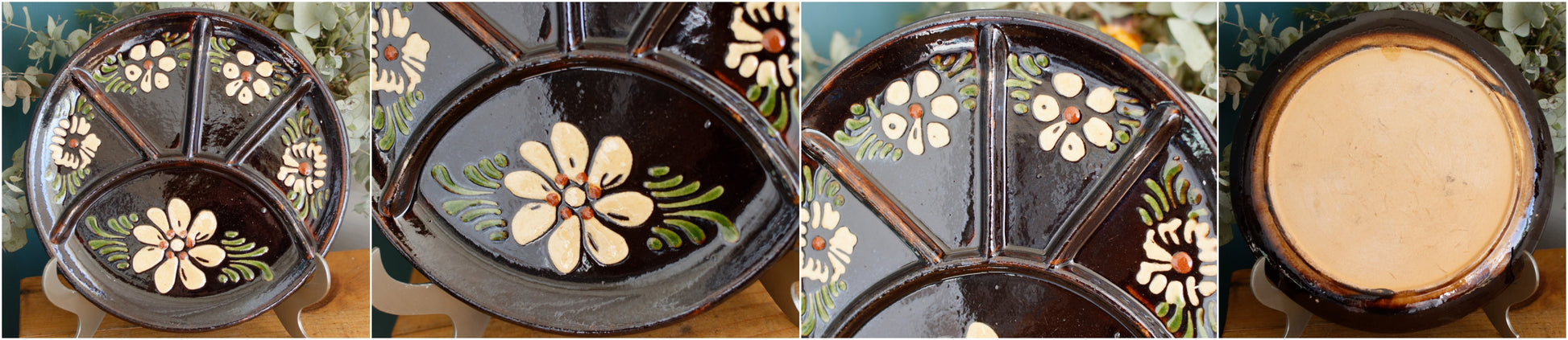 ALSACE SOUFFLENHEIM French Vintage Glazed Ceramic Stoneware Fondue Plate Terra Cotta Sandstone