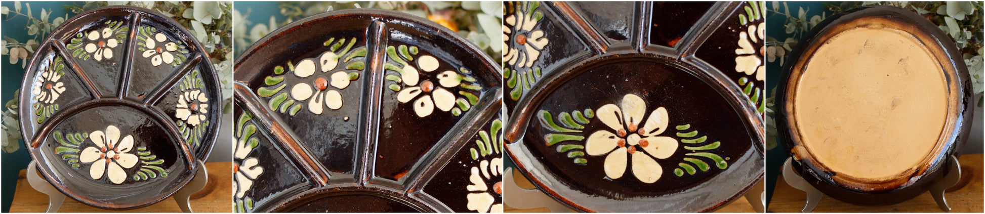 ALSACE SOUFFLENHEIM French Vintage Glazed Ceramic Stoneware Fondue Plate Terra Cotta Sandstone
