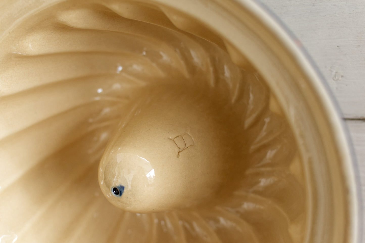 French Vintage Glazed Ceramic Bundt Baking Cake Mold ~ Alsacien Pottery Blue "Moule à Kouglhopf" ~ Hand-Painted Collectible Stoneware