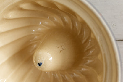 French Vintage Glazed Ceramic Bundt Baking Cake Mold ~ Alsacien Pottery Blue "Moule à Kouglhopf" ~ Hand-Painted Collectible Stoneware