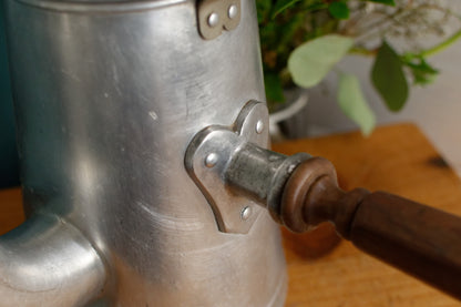 TOURNUS UNIS France 1 1/2 Aluminum PUR Litre French Vintage Hot Chocalote Pot Chocolatière with Wooden Side Handle French Farmhouse Decorative Made in France