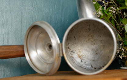 TOURNUS UNIS France 1 1/2 Aluminum PUR Litre French Vintage Hot Chocalote Pot Chocolatière with Wooden Side Handle French Farmhouse Decorative Made in France