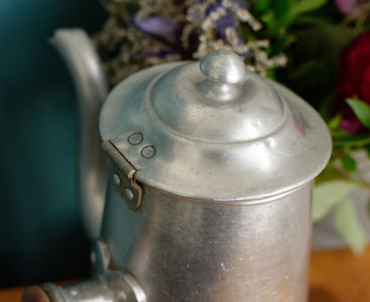 TOURNUS UNIS France 1 1/2 Aluminum PUR Litre French Vintage Hot Chocalote Pot Chocolatière with Wooden Side Handle French Farmhouse Decorative Made in France