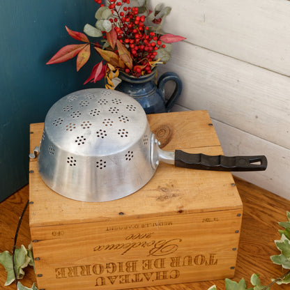 French Vintage A. Bourbeat Dauphinois Pure Aluminum Colander Strainer Passoire with Bakelite Handle for Hanging