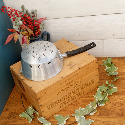 French Vintage A. Bourbeat Dauphinois Pure Aluminum Colander Strainer Passoire with Bakelite Handle for Hanging