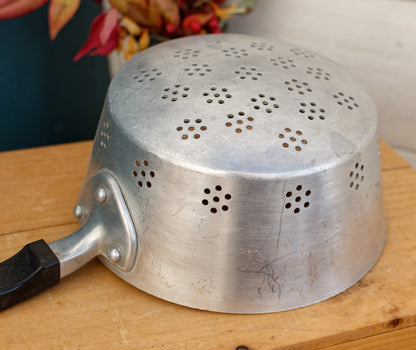 French Vintage A. Bourbeat Dauphinois Pure Aluminum Colander Strainer Passoire with Bakelite Handle for Hanging