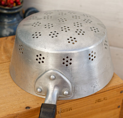 French Vintage A. Bourbeat Dauphinois Pure Aluminum Colander Strainer Passoire with Bakelite Handle for Hanging