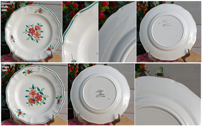 AMAZONAS SARREGUEMINES Peint a la Main French Antique Hand-Painted Ironstone Floral Dinner Plate Terre de fer