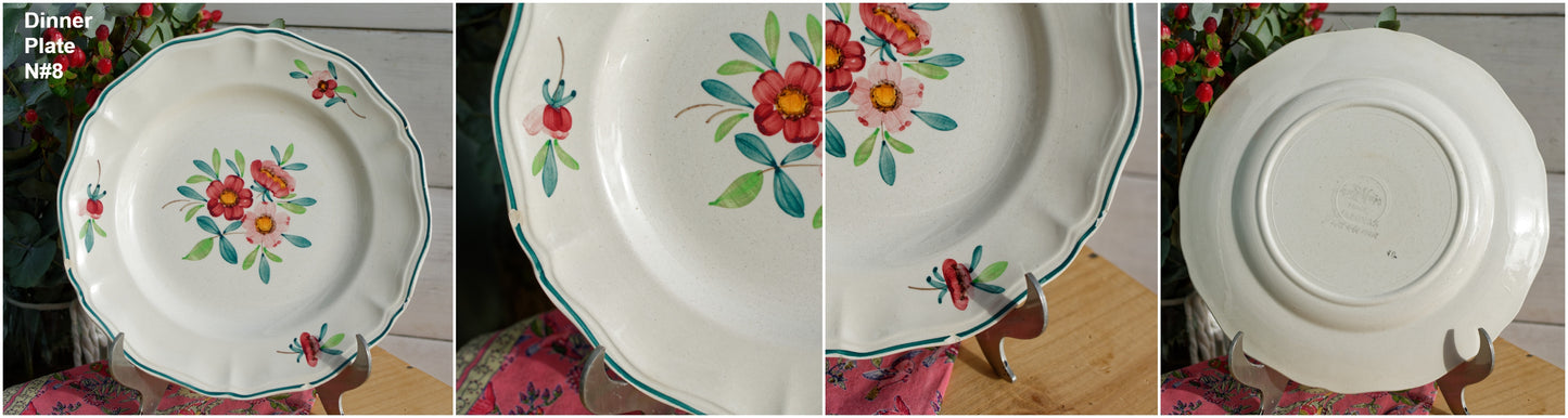 AMAZONAS SARREGUEMINES Peint a la Main French Antique Hand-Painted Ironstone Floral Dinner Plate Terre de fer