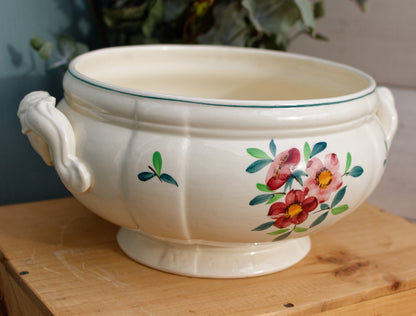 1890/1920年代 ～ 「アマゾナス」 SARREGUEMINES Peint a la Main ～ フランスアンティーク手描きアイアンストーン花柄ラウンドサービングピース ～ テールデフェール