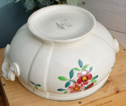 1890/1920年代 ～ 「アマゾナス」 SARREGUEMINES Peint a la Main ～ フランスアンティーク手描きアイアンストーン花柄ラウンドサービングピース ～ テールデフェール