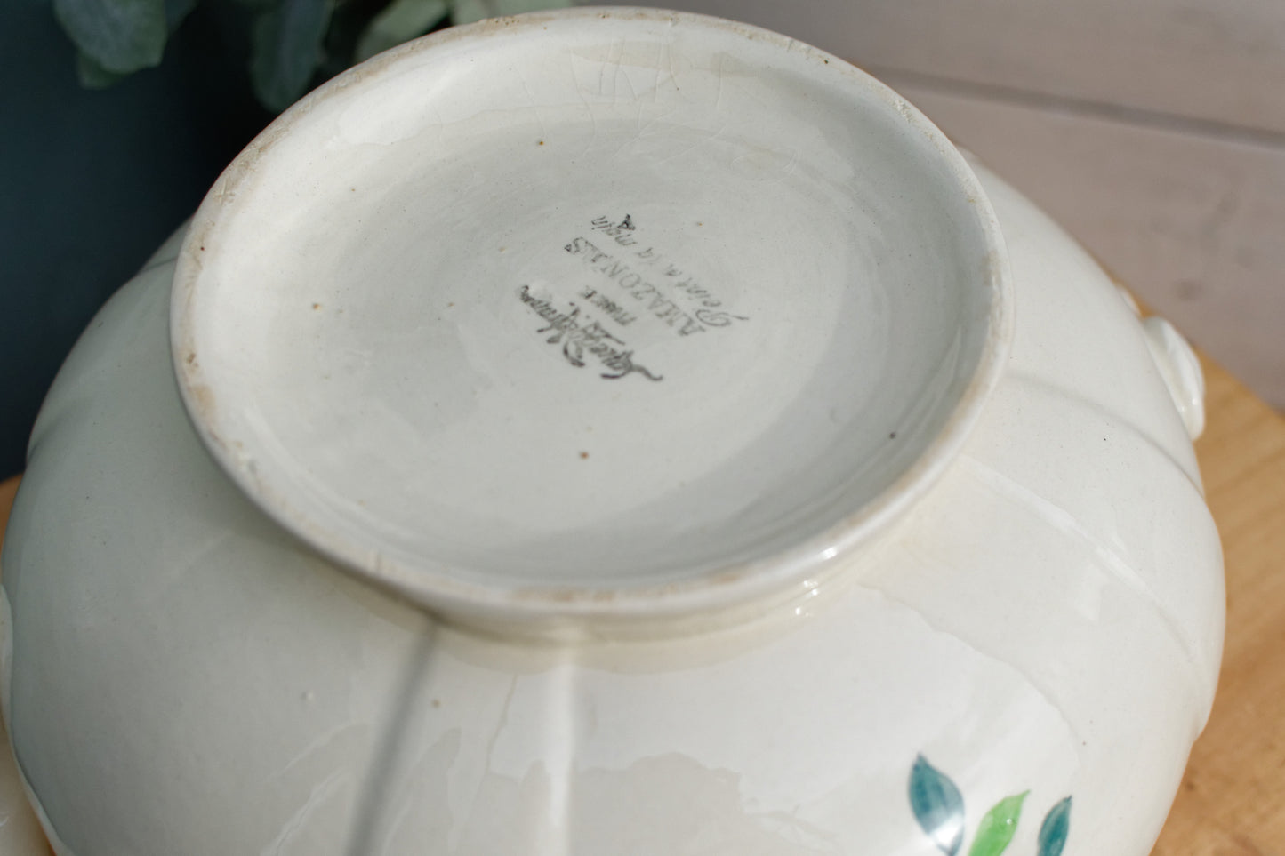 1890/1920年代 ～ 「アマゾナス」 SARREGUEMINES Peint a la Main ～ フランスアンティーク手描きアイアンストーン花柄ラウンドサービングピース ～ テールデフェール