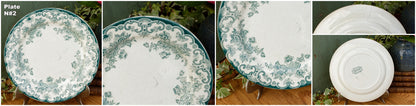 Années 1880/1900 ~ « ANGLAIS » L(Leon) Bertrand Bordeaux ~ Français Antique Ironstone Green Transferware Dinner Plate ~ Terre de fer