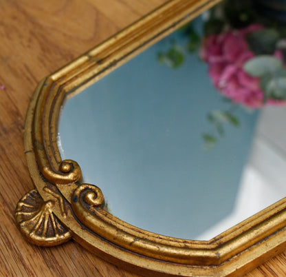 French Antique Small Wooden Bronze Gilt Frame Mirror