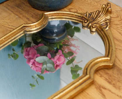 French Antique Small Wooden Bronze Gilt Frame Mirror