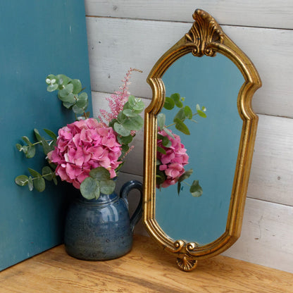 French Antique Small Wooden Bronze Gilt Frame Mirror