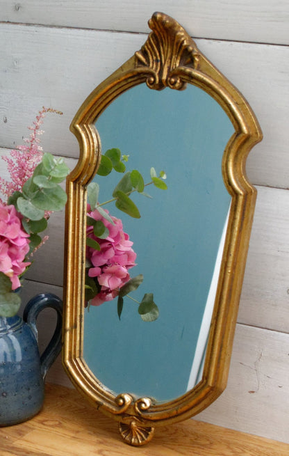 French Antique Small Wooden Bronze Gilt Frame Mirror