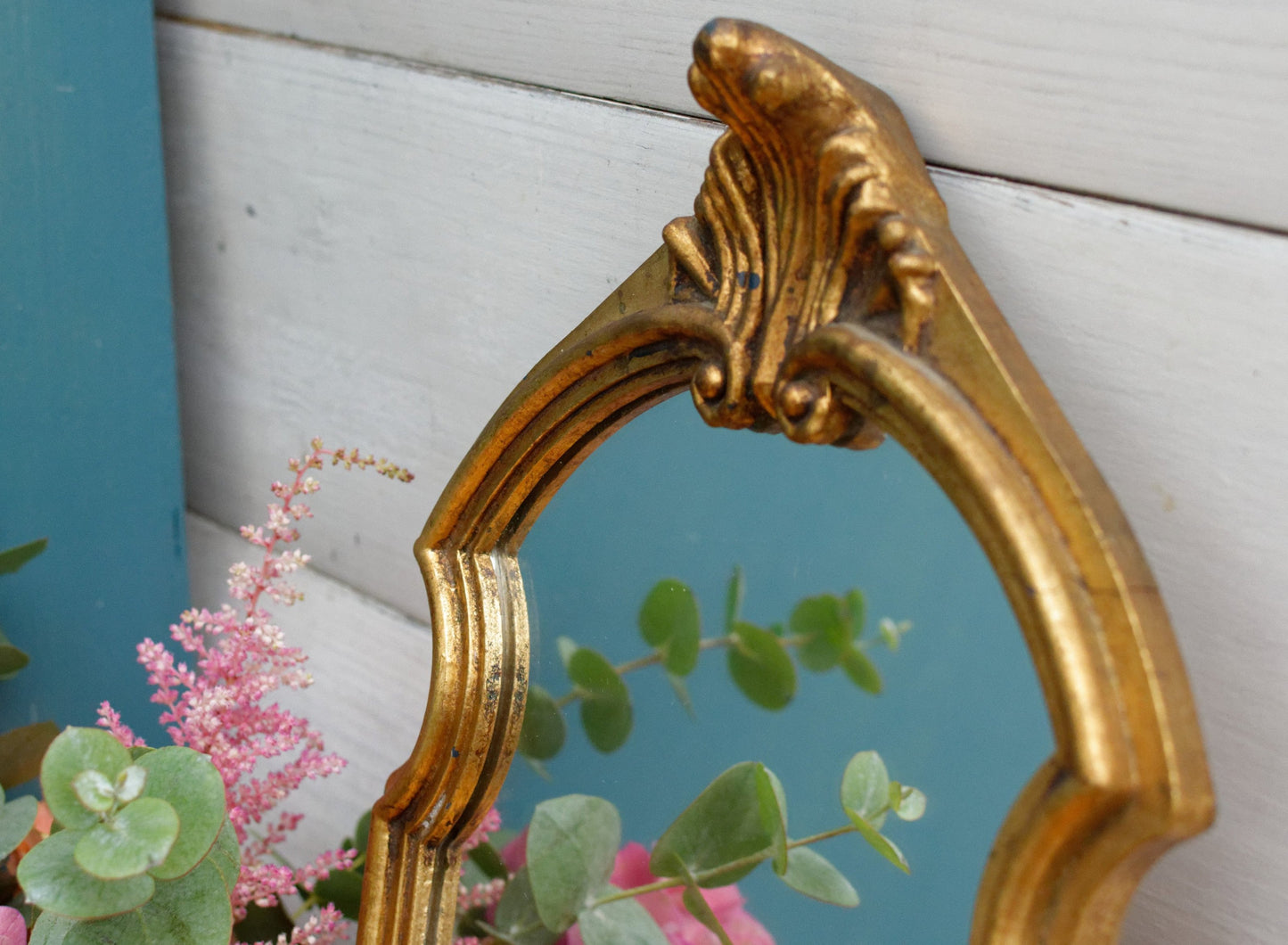 French Antique Small Wooden Bronze Gilt Frame Mirror