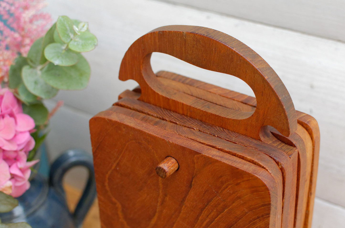 Wooden Set of 6 Cutting Boards Handcrafted in Teak Wood Planche à Découper Made in Thaliand