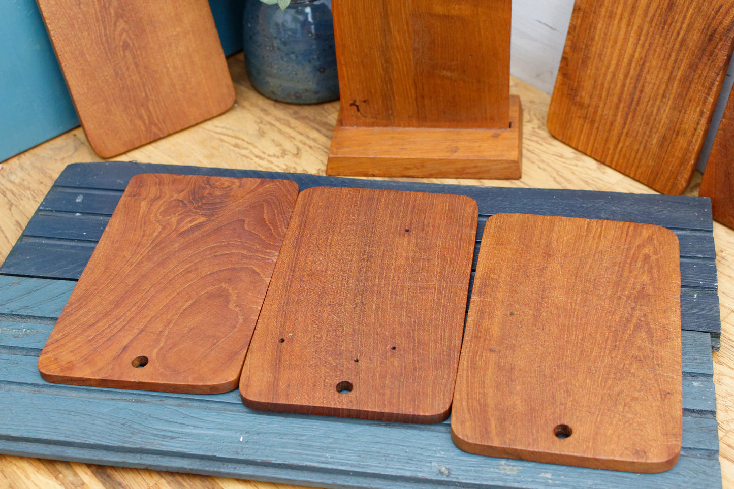 French Vintage Wooden Set of 6 Cutting Boards Planche à Découper