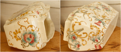 Faienceries D'Onnaing NORD France ~ Français vintage BARBOTINE Ironstone Grand Pot de Jardin ~ Surface en relief peinte à la main