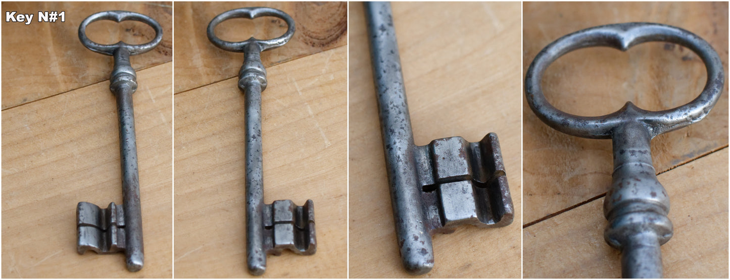 French Antique Collectible Skeleton Key Authentic Farmhouse Rustic Industrial Key Forged Iron