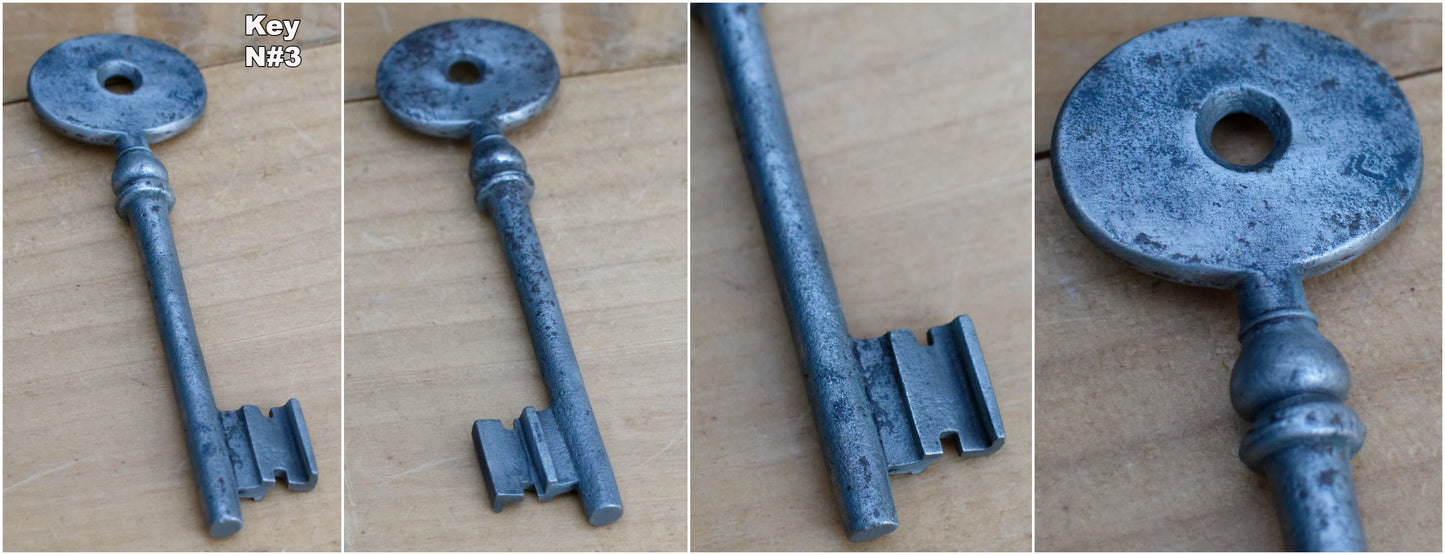 French Antique Collectible Skeleton Key Authentic Farmhouse Rustic Industrial Key Forged Iron