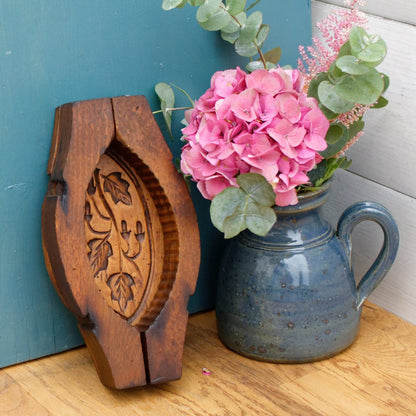 French Antique Wooden Hand-Carved Butter Mold (Mould) Stamp Leave Design Decor