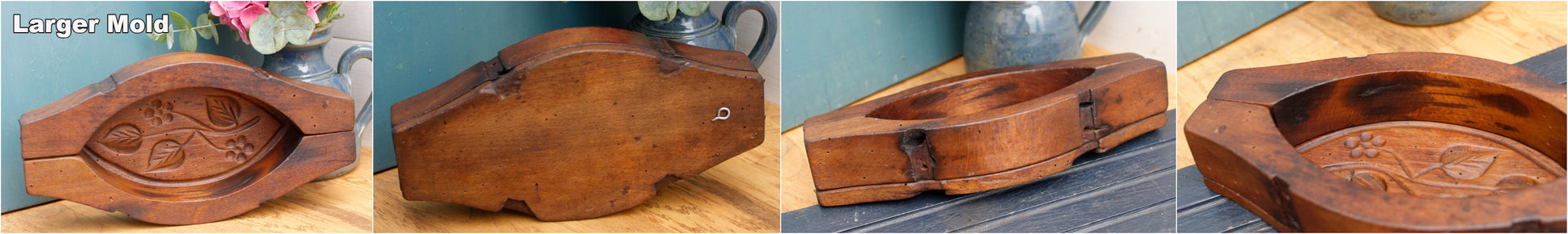 French Antique Wooden Hand-Carved Butter Mold (Mould) Stamp Leave Design Decor