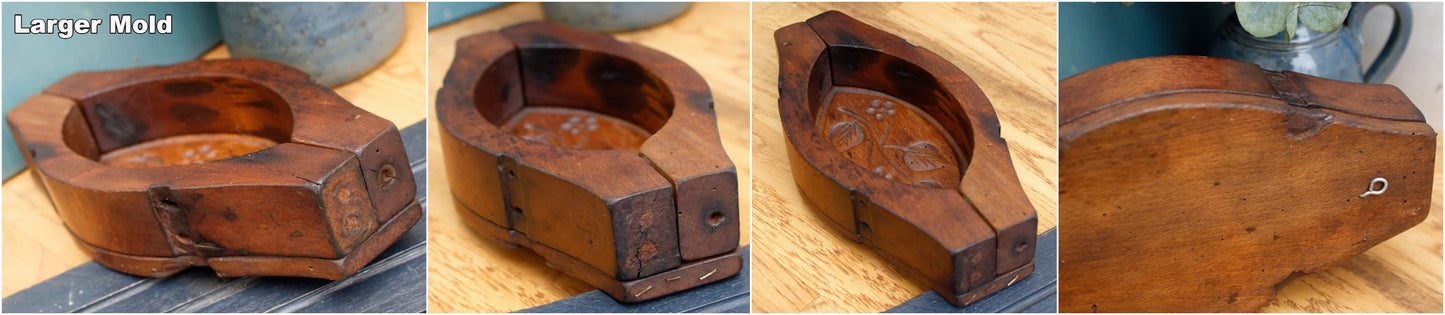 French Antique Wooden Hand-Carved Butter Mold (Mould) Stamp Leave Design Decor