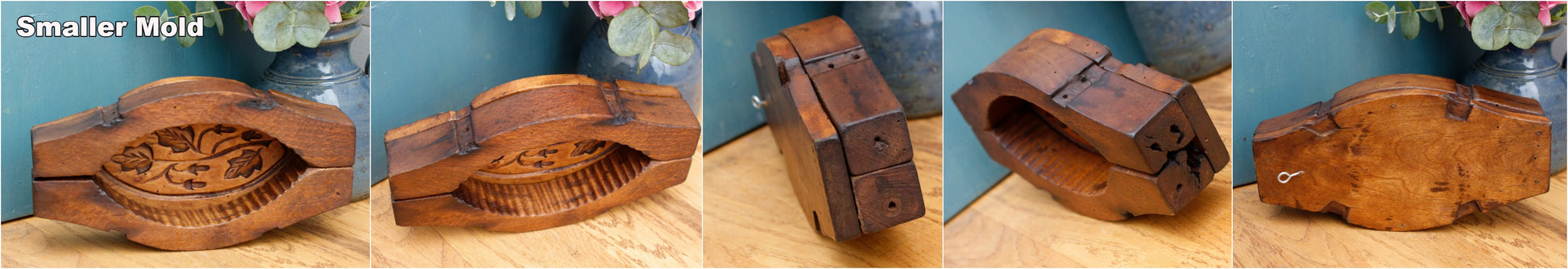 French Antique Wooden Hand-Carved Butter Mold (Mould) Stamp Leave Design Decor