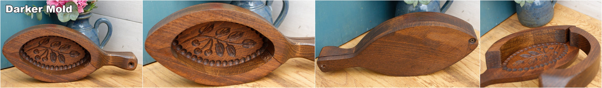 French Antique Wooden Hand-Carved Butter Mold (Mould) Stamp Leave Flower Design