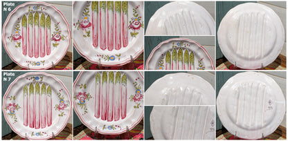 French Asparagus Plate Barbotine Majolica Hand-Painted Embossed Ironstone Earthware