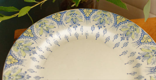 BAYARD K&G (Keller et Guérin) Lunéville French Antique Ironstone Blue Green Yellow Transfereware Dinner Plate Terre de Fer en Faience