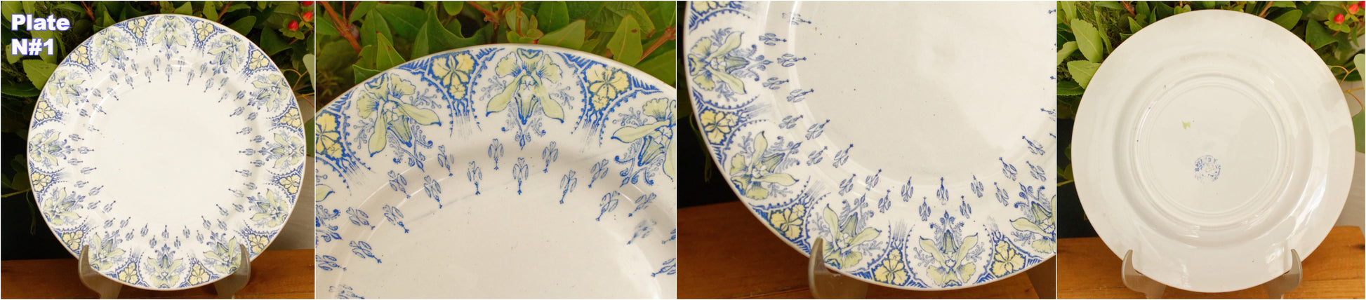 BAYARD K&G (Keller et Guérin) Lunéville French Antique Ironstone Blue Green Yellow Transfereware Dinner Plate Terre de Fer en Faience