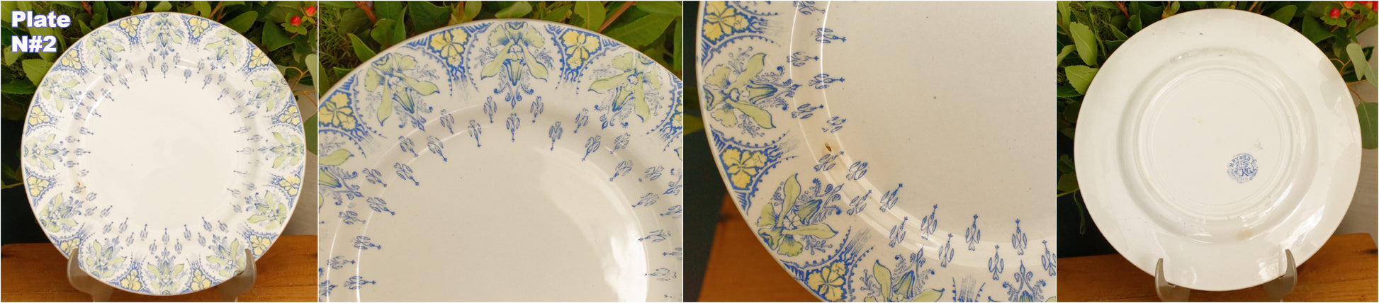 BAYARD K&G (Keller et Guérin) Lunéville French Antique Ironstone Blue Green Yellow Transfereware Dinner Plate Terre de Fer en Faience
