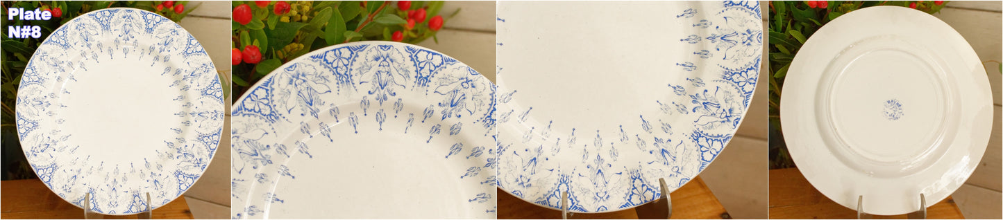 BAYARD K&G (Keller et Guérin) Lunéville French Antique Ironstone Blue Green Yellow Transfereware Dinner Plate Terre de Fer en Faience