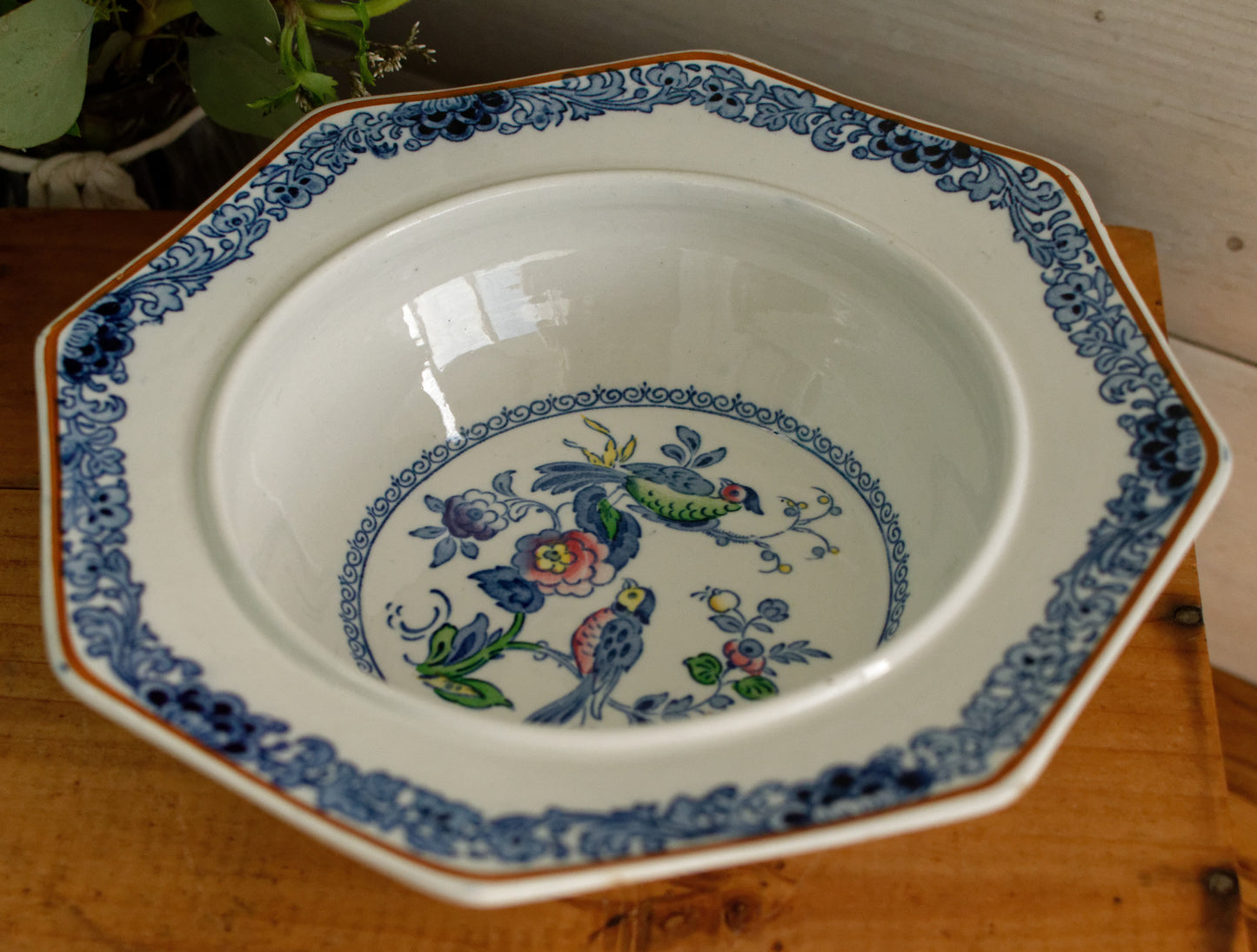 BOOTHs Silicon China Green Parrot Made in England English Antique Patented Ironstone Polychome Soup Tureen Soupiere Fine China