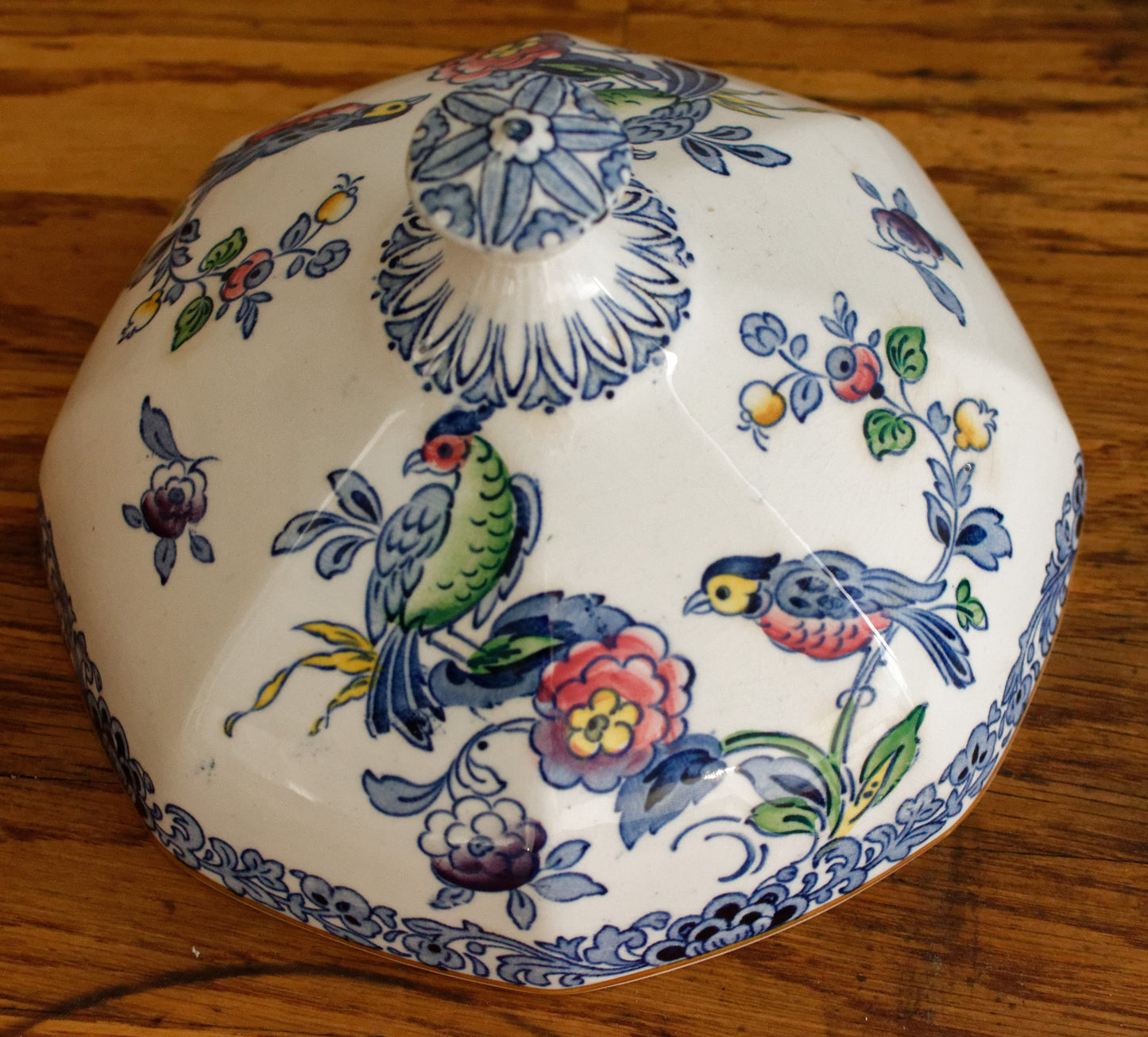 BOOTHs Silicon China Green Parrot Made in England English Antique Patented Ironstone Polychome Soup Tureen Soupiere Fine China