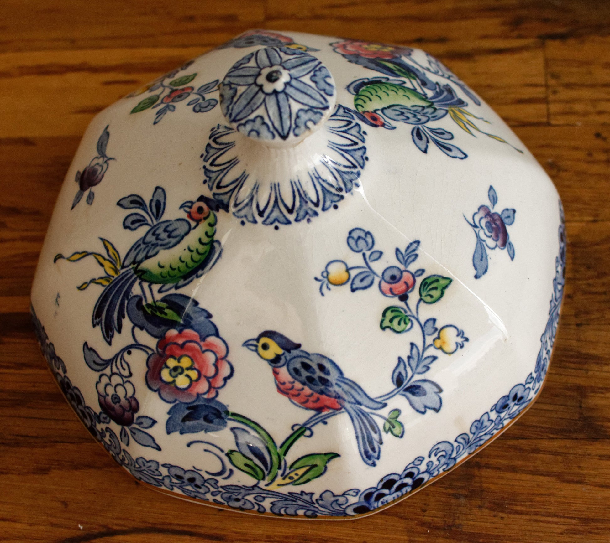 BOOTHs Silicon China Green Parrot Made in England English Antique Patented Ironstone Polychome Soup Tureen Soupiere Fine China