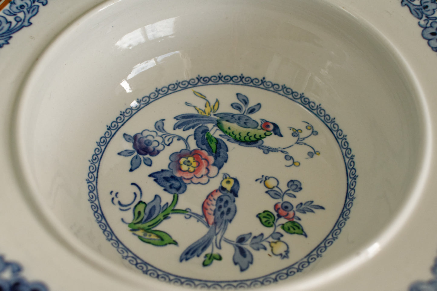 BOOTHs Silicon China Green Parrot Made in England English Antique Patented Ironstone Polychome Soup Tureen Soupiere Fine China