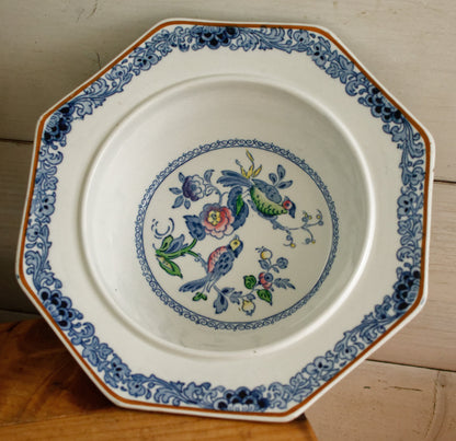 BOOTHs Silicon China Green Parrot Made in England English Antique Patented Ironstone Polychome Soup Tureen Soupiere Fine China