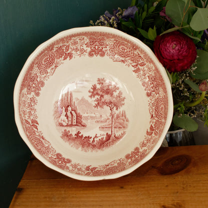 BURGENLAND VILLEROY & BOCH French German Vintage Hand Painted Ironstone RED Transferware Round Serving Bowl Bol Creux Terre de Fer Faience