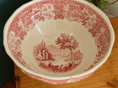BURGENLAND VILLEROY & BOCH French German Vintage Hand Painted Ironstone RED Transferware Round Serving Bowl Bol Creux Terre de Fer Faience