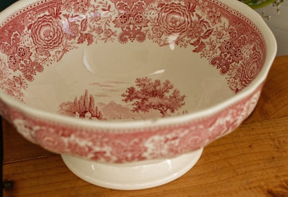 BURGENLAND VILLEROY & BOCH French German Vintage Hand Painted Ironstone RED Transferware Round Serving Bowl Bol Creux Terre de Fer Faience