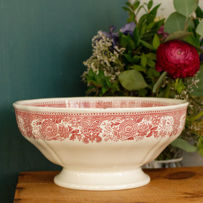 BURGENLAND VILLEROY & BOCH French German Vintage Hand Painted Ironstone RED Transferware Round Serving Bowl Bol Creux Terre de Fer Faience