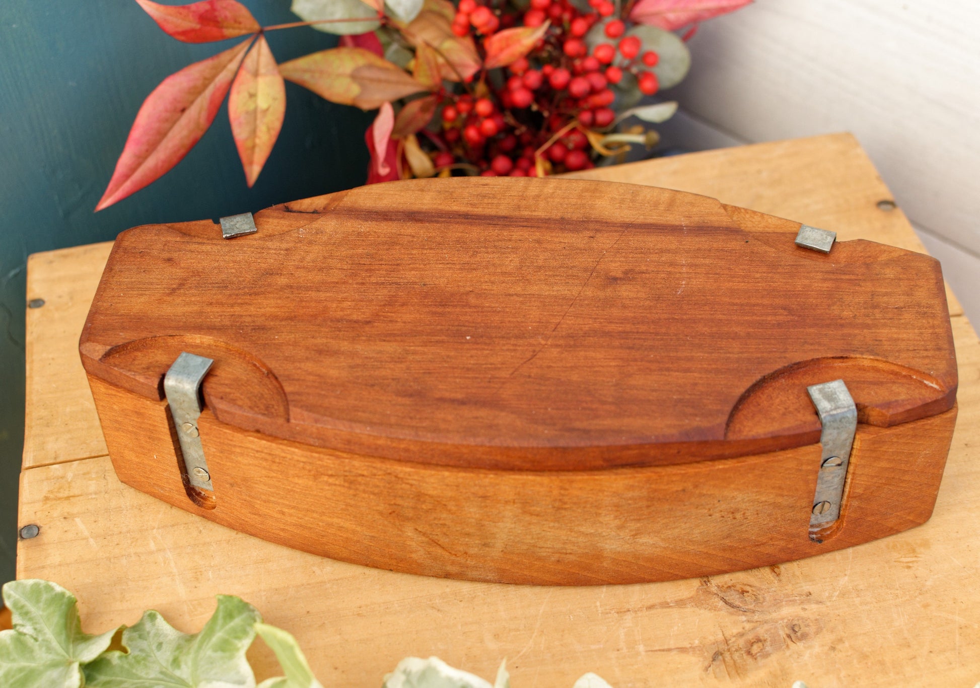 French Vintage Wooden Hand-Carved Butter Mold (Mould) Medium Stamp Leave Design
